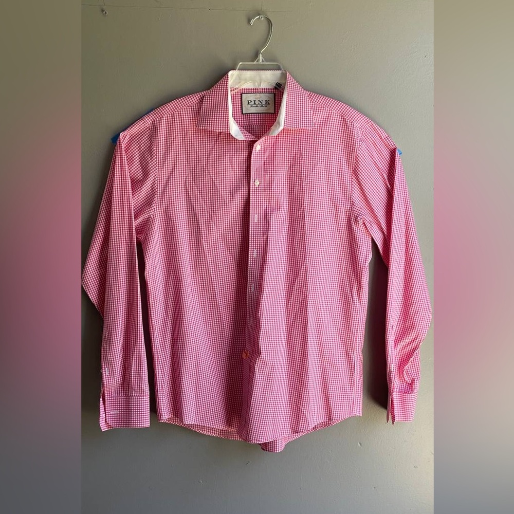 Thomas Pink Traveler MENS 16.5 Med Dress Shirt Pink Button Barrel Cuffโ Preppy